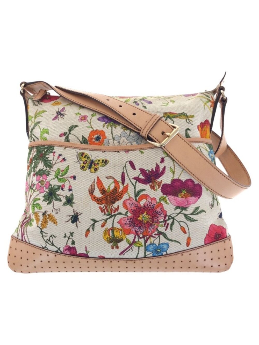 Gucci Flora Multicolor Gold Canvas Shoulder Bag